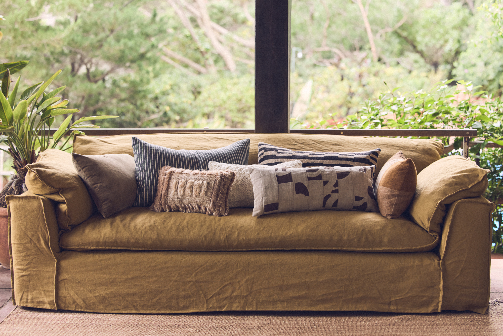 Natural patched cushion (70x30cm) | HKLIVING