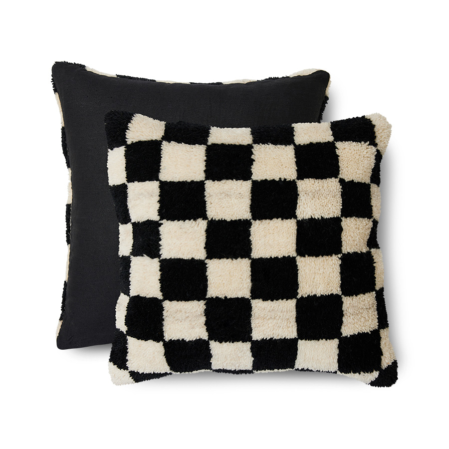 Woolen cushion black and white statement (50x50cm) | HKLIVING