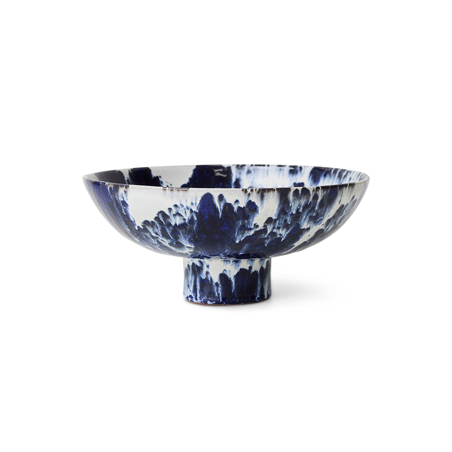 Porcelain Fishbowl Mending ニューメタル ラップコア Ceramic bowl on base, indigo | HKLIVING