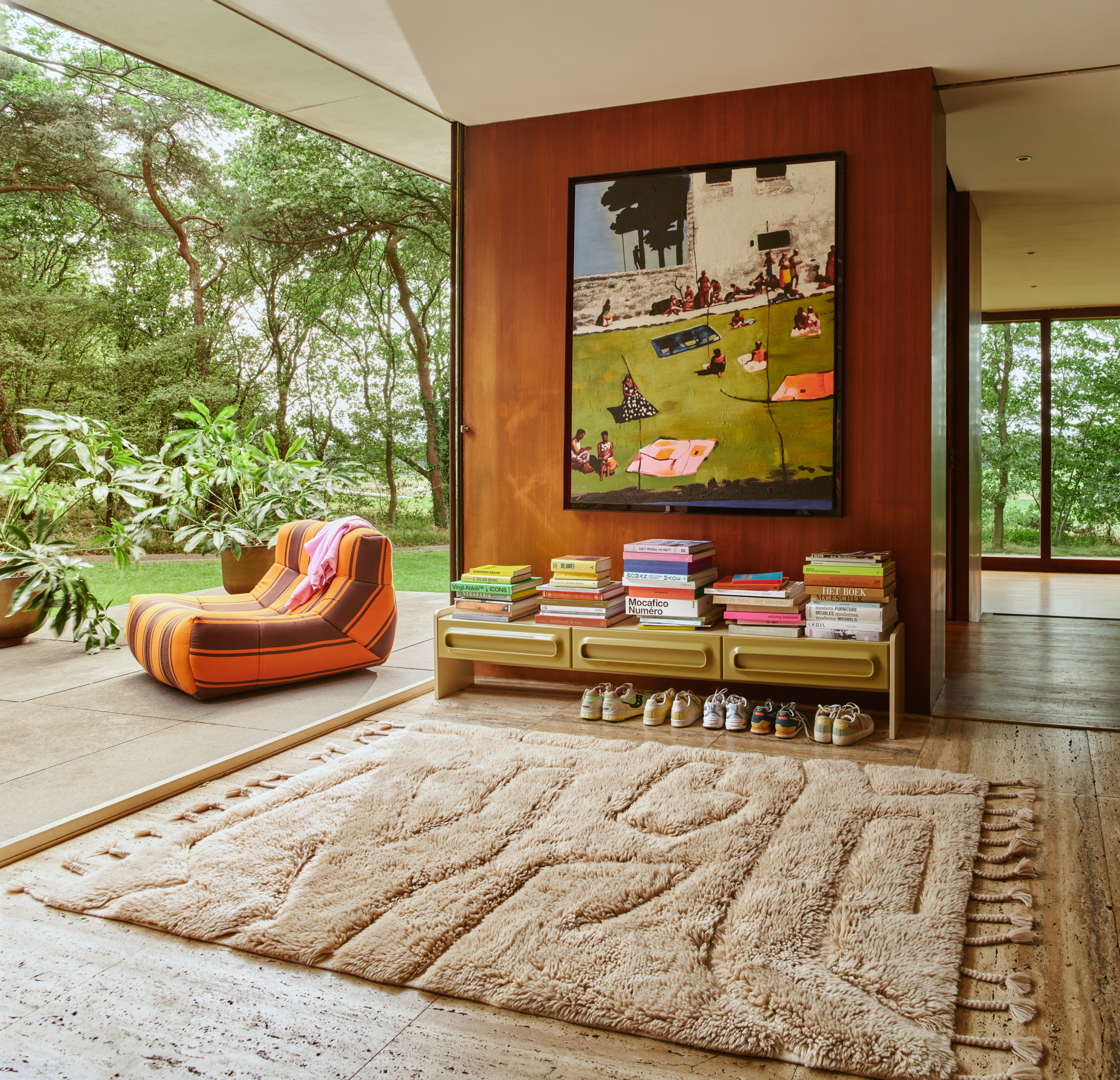 Fluffy square rug 'retro summers' (250x250) | HKLIVING